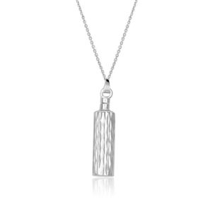 Sterling Silver Etched Cylinder URN Pendant with Chain